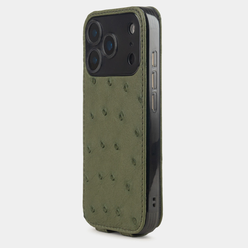 Gold Ostrich Case iPhone 17 Pro Max blue - view from camera side and how the lenses are efficiently protected