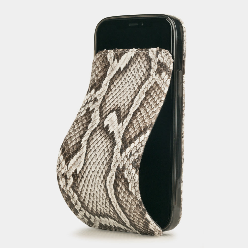 natural python leather iPhone 12 pro case with slim magnetic flip cover – main visual