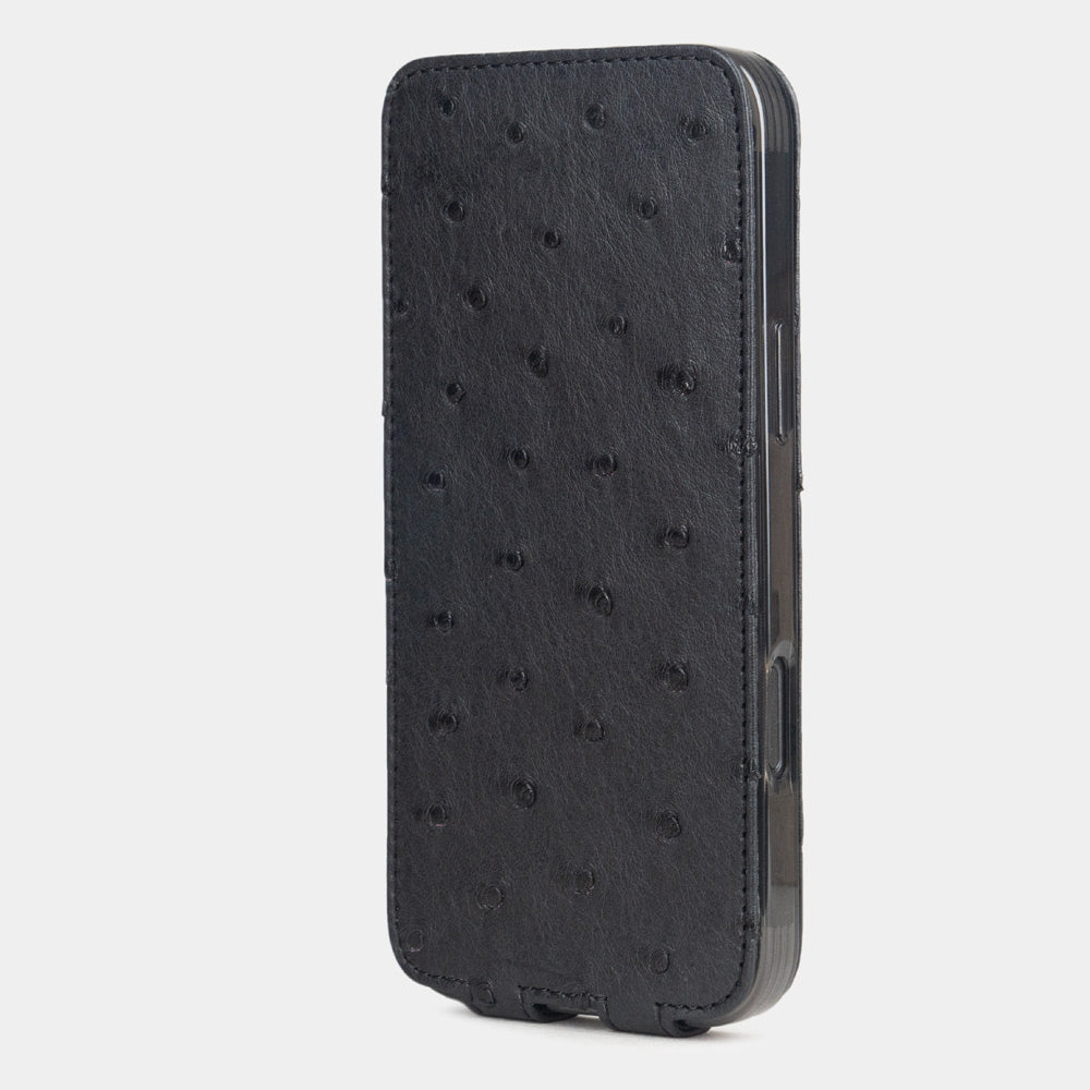 Black Ostrich Leather iPhone 16 Pro Case with MagSafe