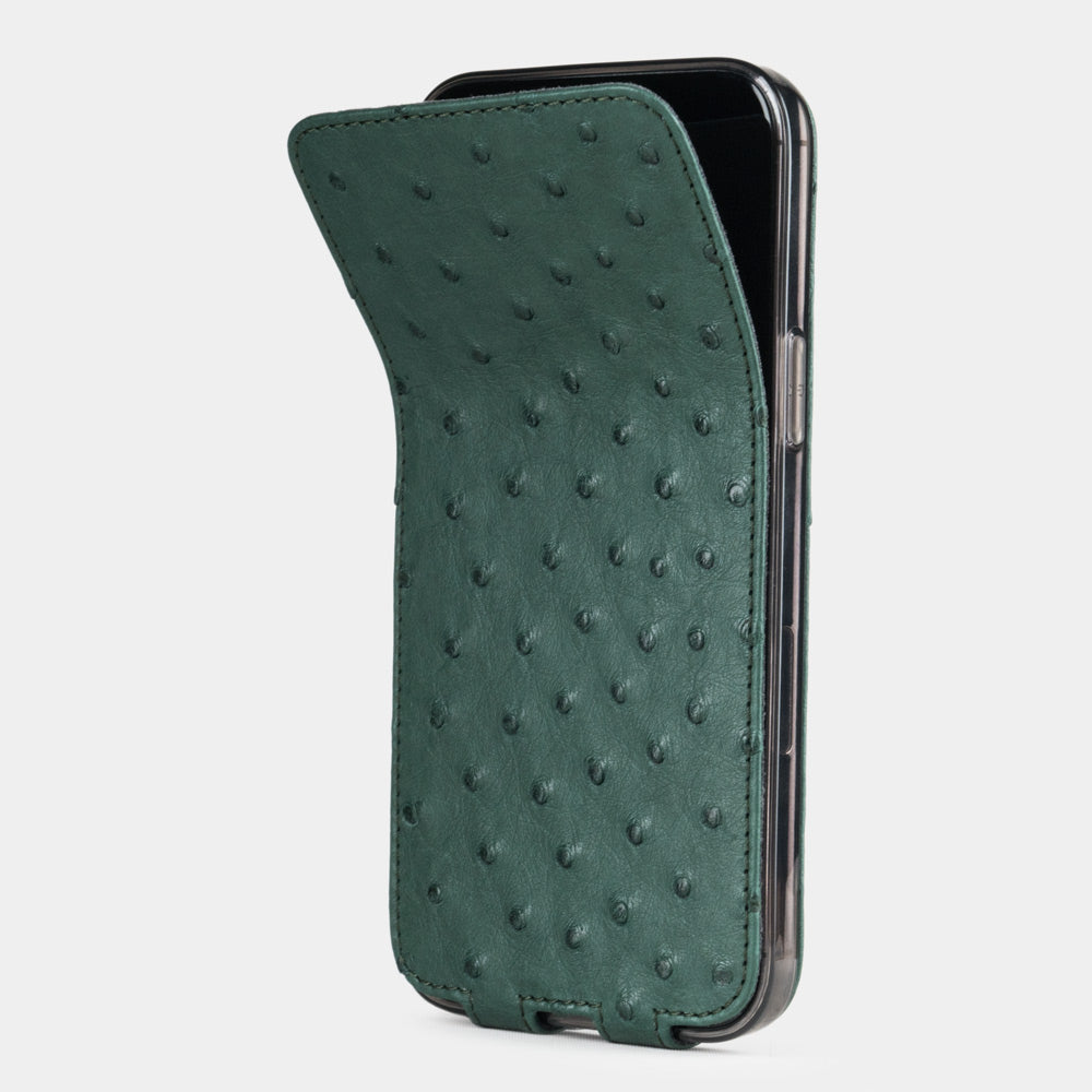 Ostrich Leather Case iPhone 12 Pro Green | Marcel Robert - 1