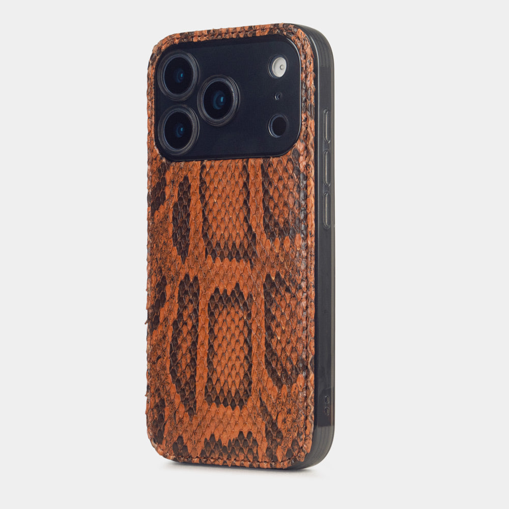 Gold Python Cover Case iPhone 17 Pro Max blue – luxury handmade phone case in genuine python leather