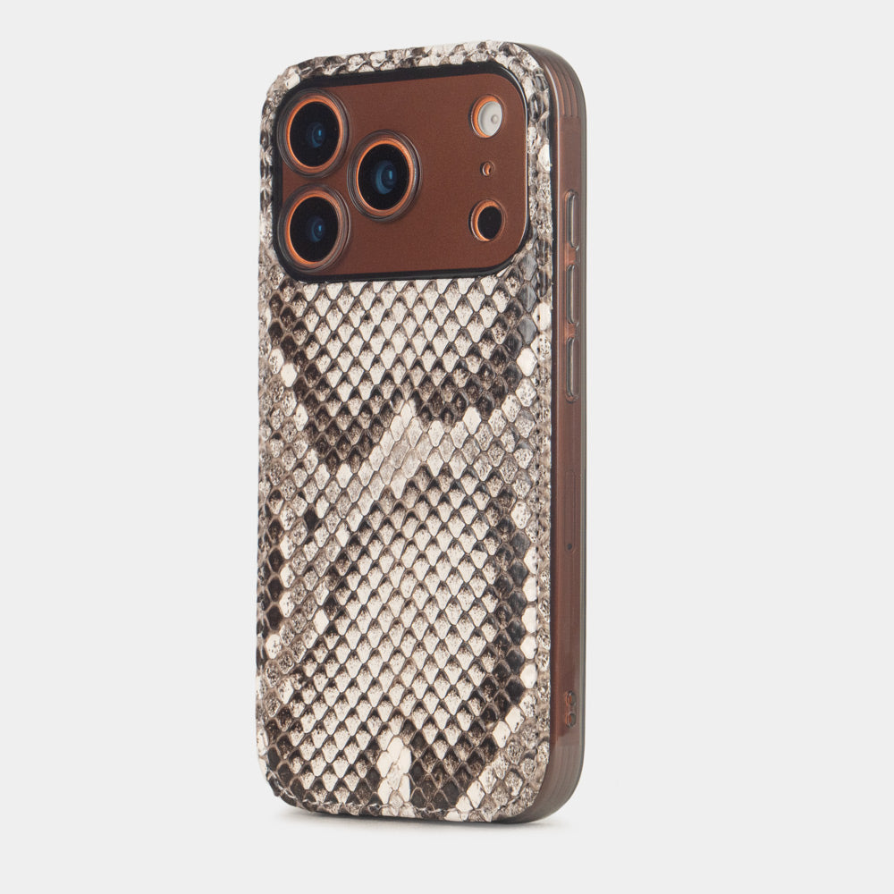 Natural Python Cover Case iPhone 17 Pro Max orange – luxury handmade phone case in genuine python leather
