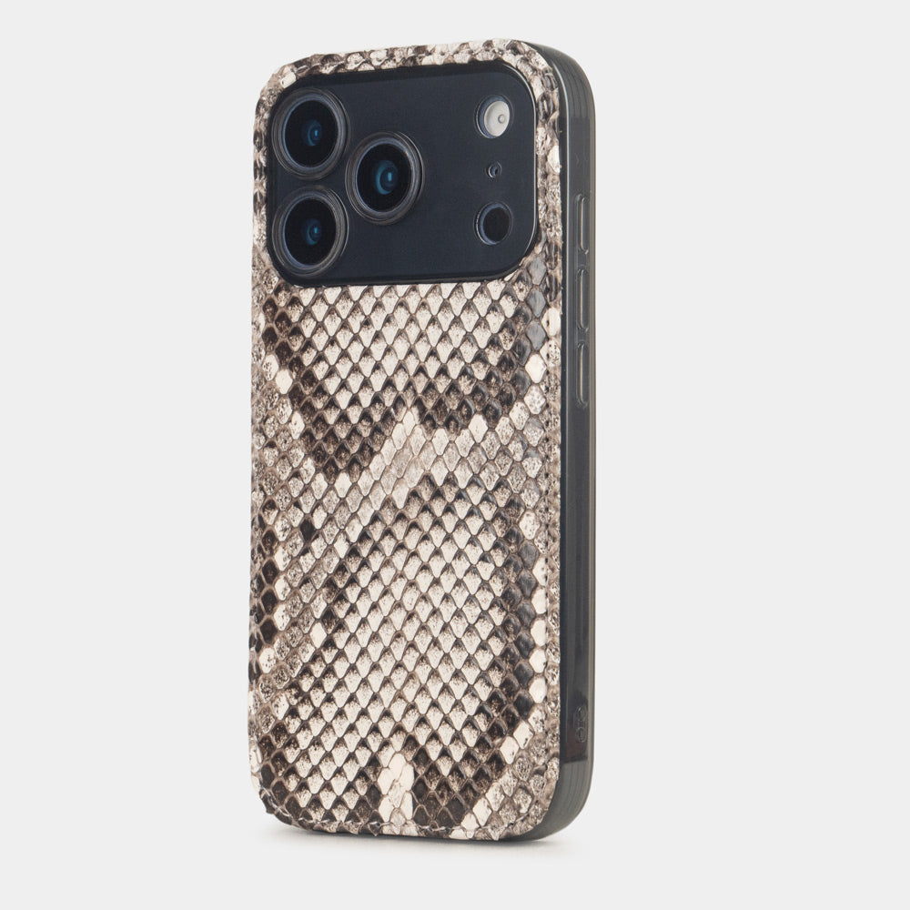 Natural Python Cover Case iPhone 17 Pro Max blue – luxury handmade phone case in genuine python leather