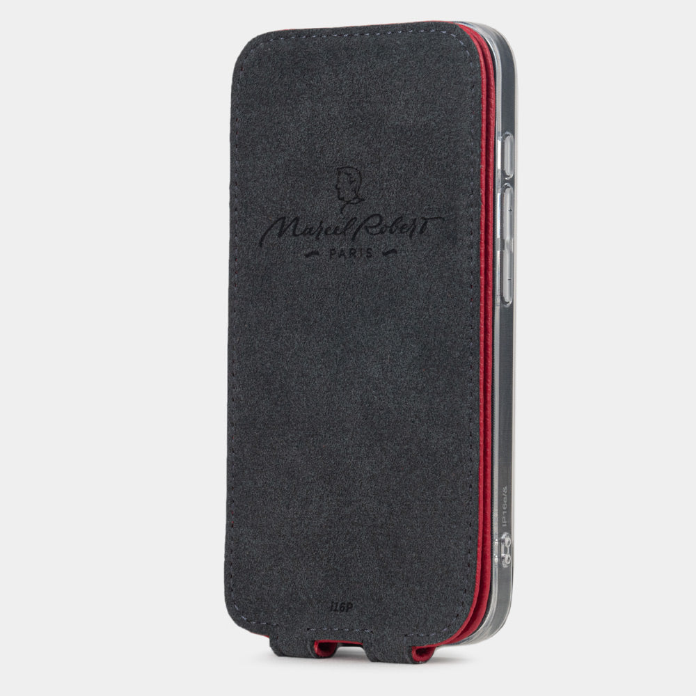 iPhone 16e Red Calfskin Leather Case – MagSafe Flip