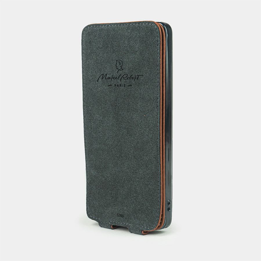 Samsung S26 Ultra gold leather flip case Alcantara-lined magnetic flap that folds back during calls