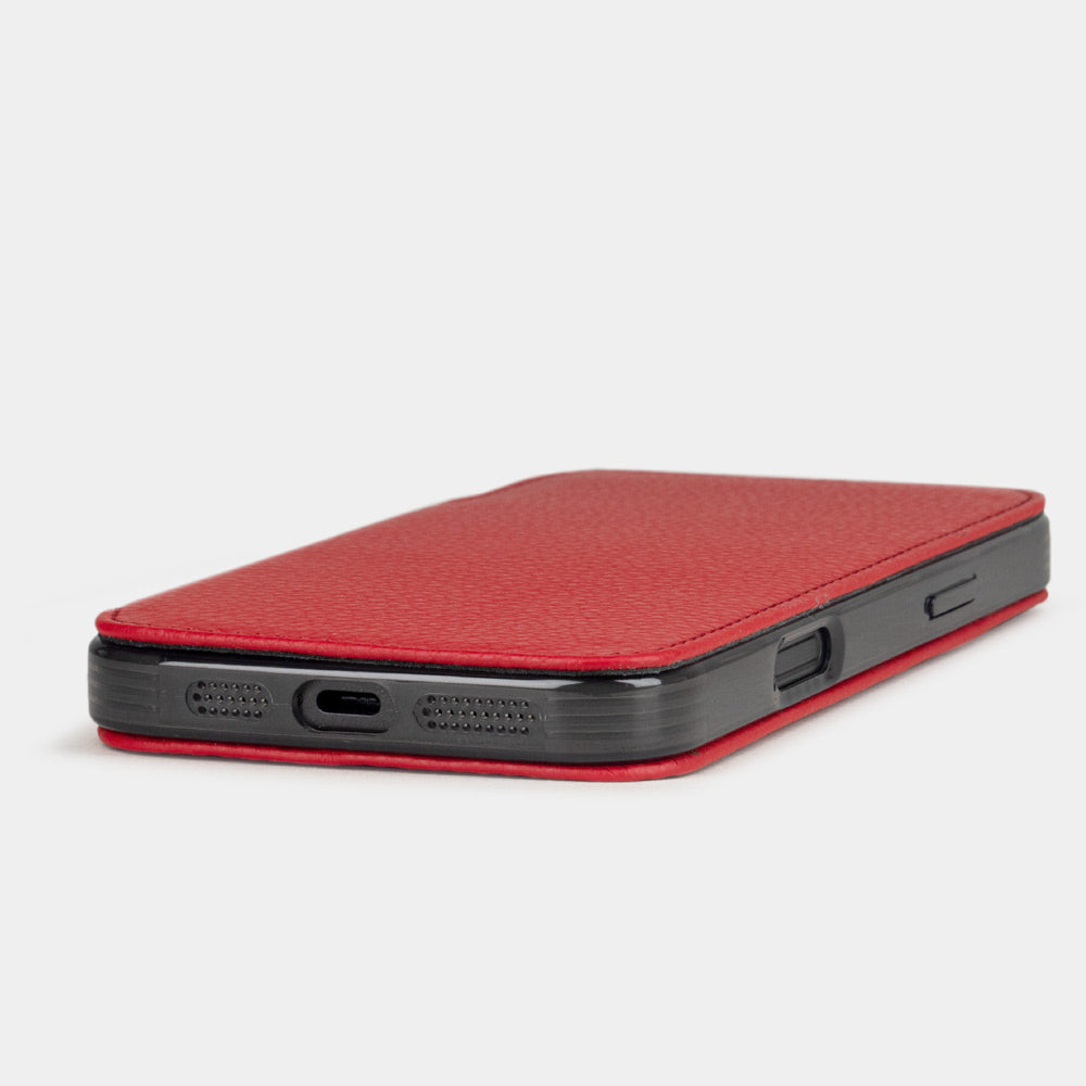 Red calfskin leather wallet case for iPhone 16 Pro