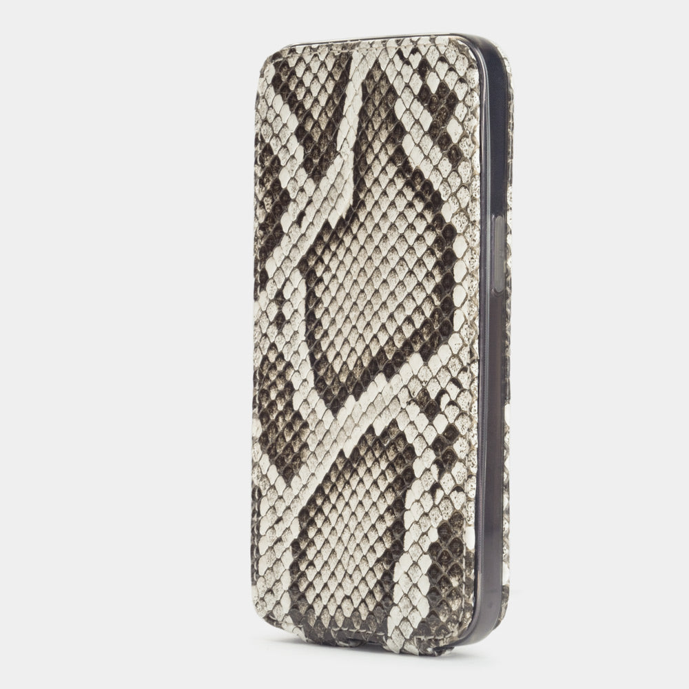 Natural python leather iPhone 14 Pro Max case, magnetic flip open
