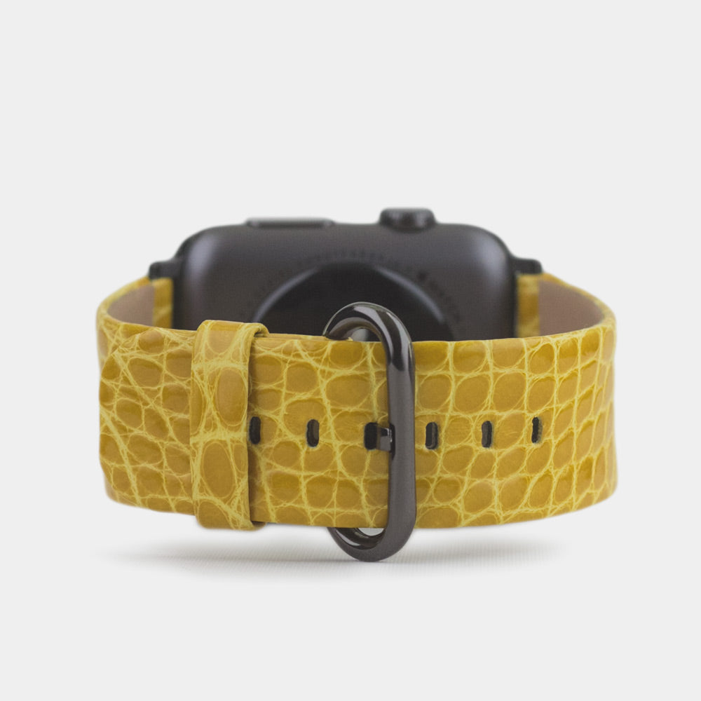 yellow alligator Strap Apple Watch black adapters and buckle main view