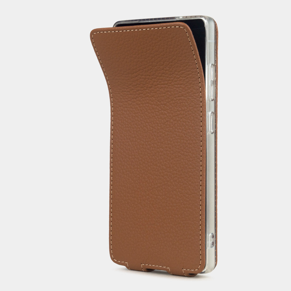 Samsung S24 Ultra gold leather case, flexible flap folding completely flat against the back