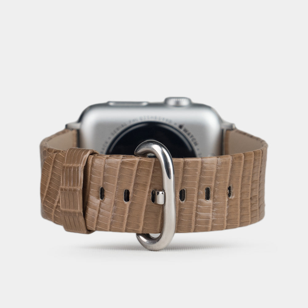 Strap for the Apple Watch 41/42 mm in Gold lizard leather, with steel adapters and buckle | main view