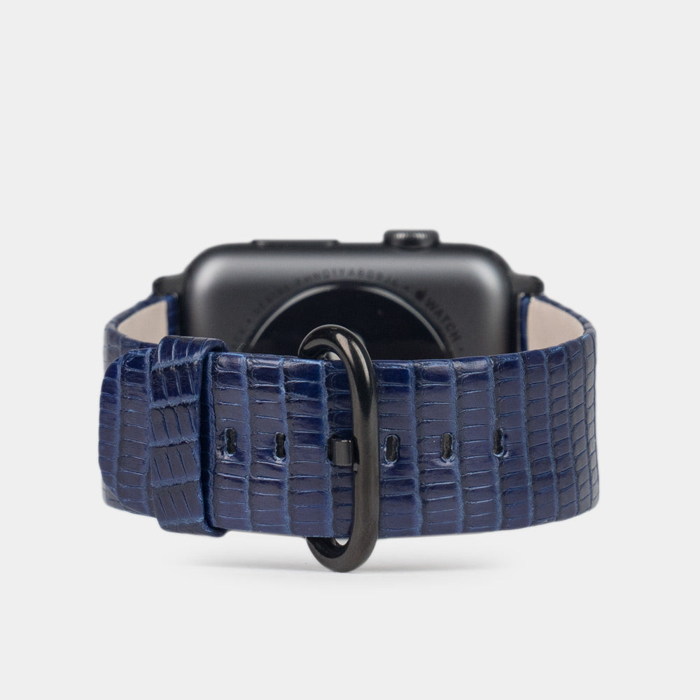 blue lizard leather strap apple watch black adapters and buckle main view