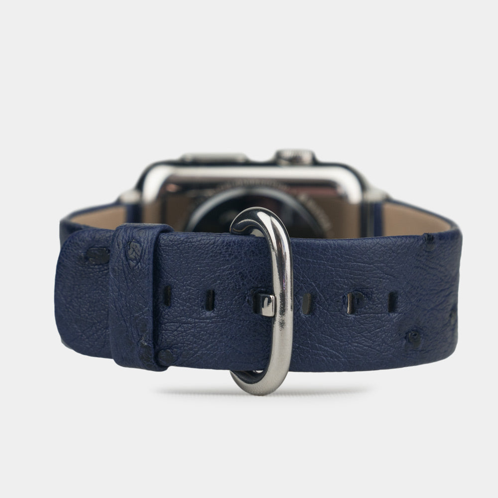 blue ostrich strap apple watch steel adapters and buckle main image