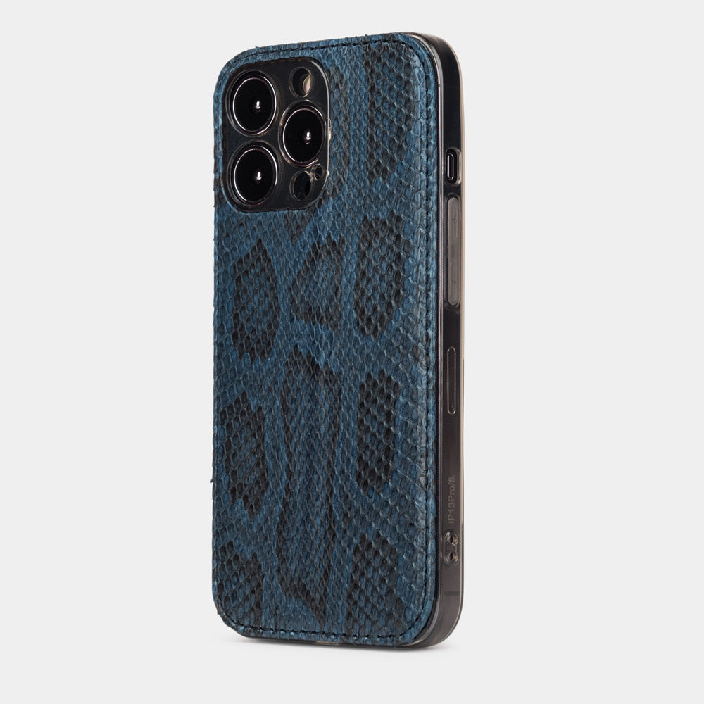 blue python Cover Case iPhone 15 Pro Max - view from camera side & how the lenses are efficiently protected