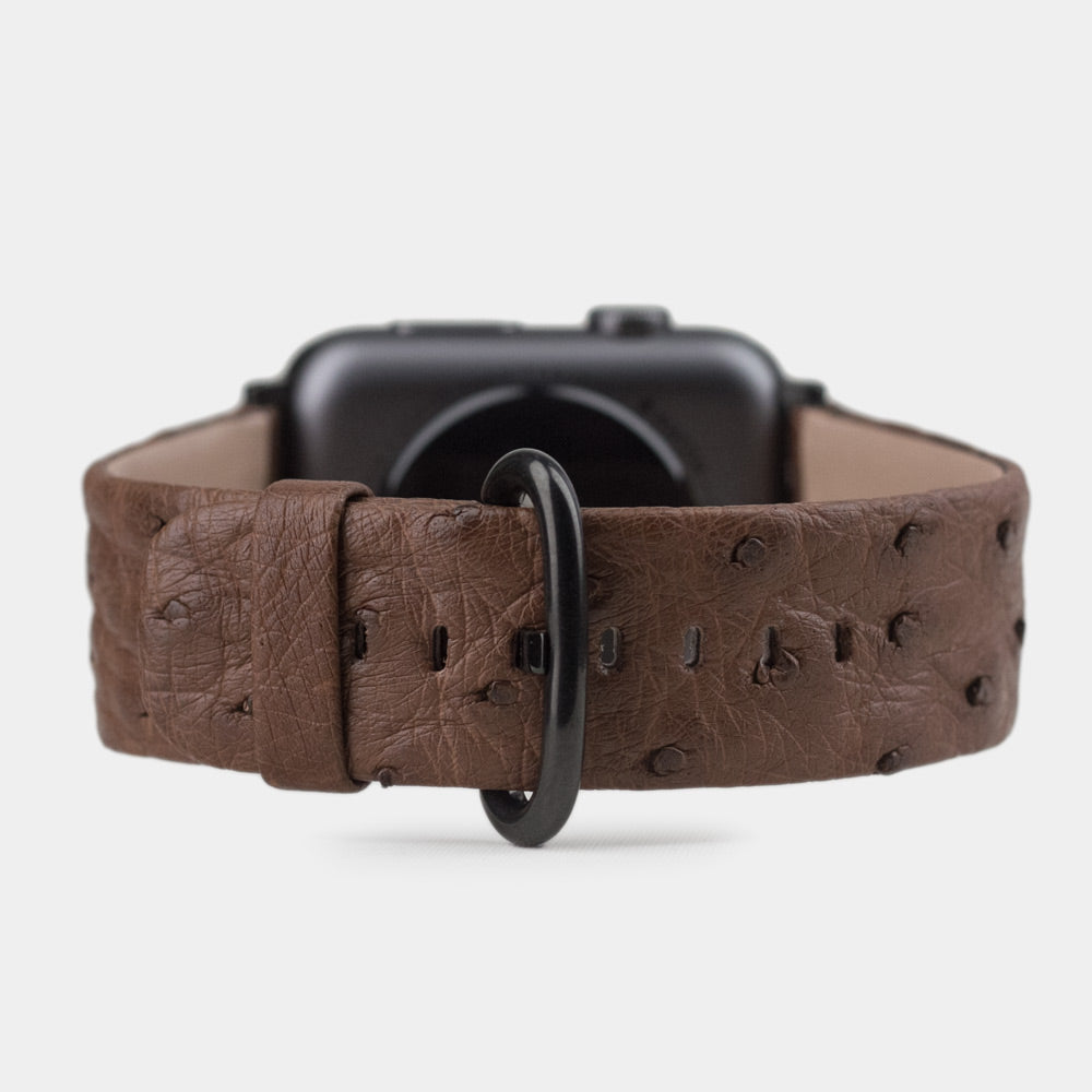 brown ostrich strap apple watch with black adapters & buckle main image