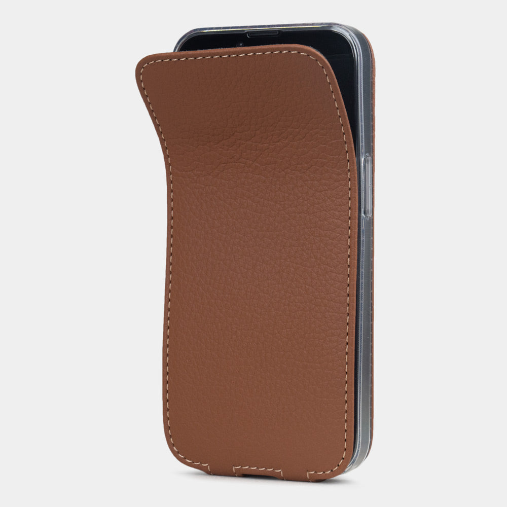iPhone 16e Gold Premium Leather Flip Case with MagSafe
