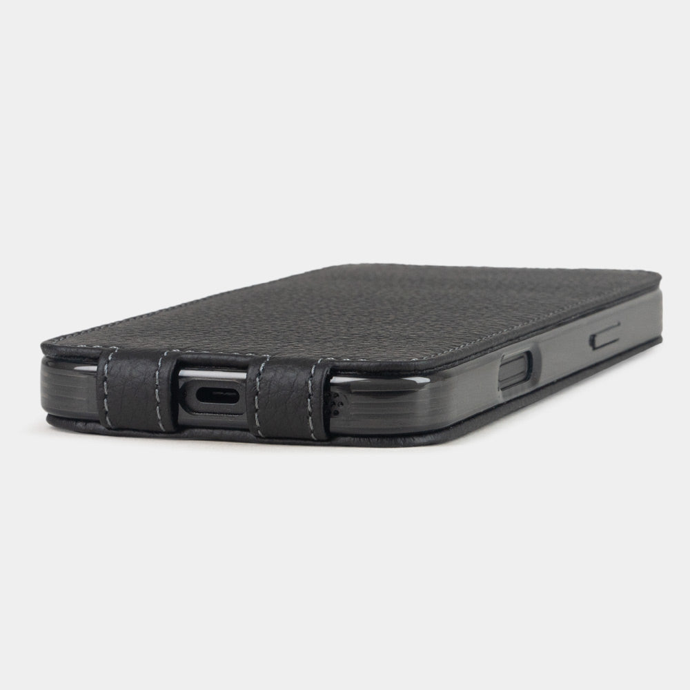 iPhone 16e Black Calfskin Case – MagSafe Flip