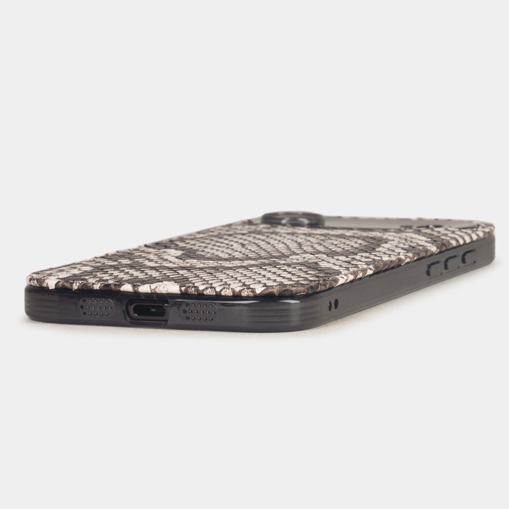Natural Python Cover Case iPhone 17 Air - flat side view displaying ultra-thin handcrafted design, USB-C port opening and precise edge finishing