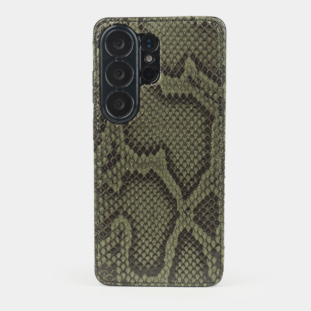 Green Python Cover Case Samsung S26 Ultra – luxury handmade with genuine python leather
