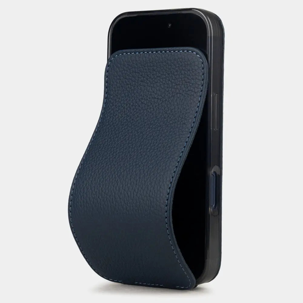 iPhone 17 Pro Max Leather Flip Case – Blue Calfskin MagSafe