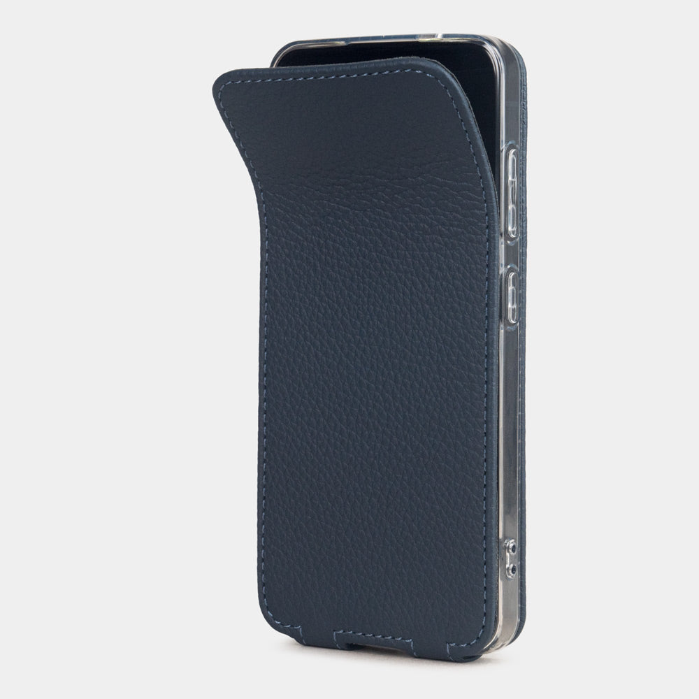 Samsung S24 Plus blue leather flip case, magnetic flap opening to reveal the screen