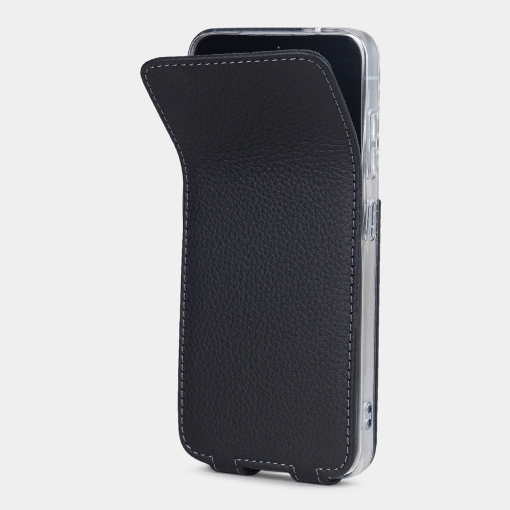 Samsung Galaxy S25 Case – Black Calfskin Leather Flip Cover
