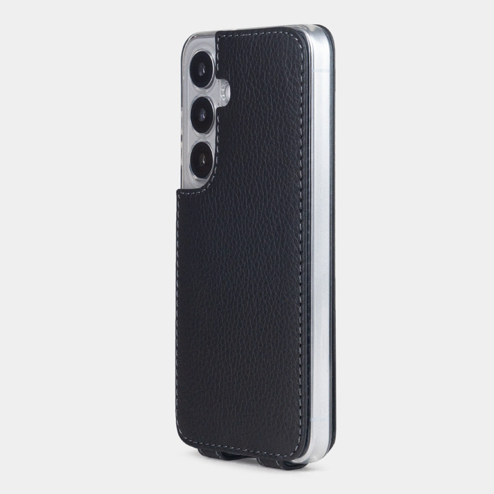 Samsung Galaxy S25 Case – Black Calfskin Leather Flip Cover