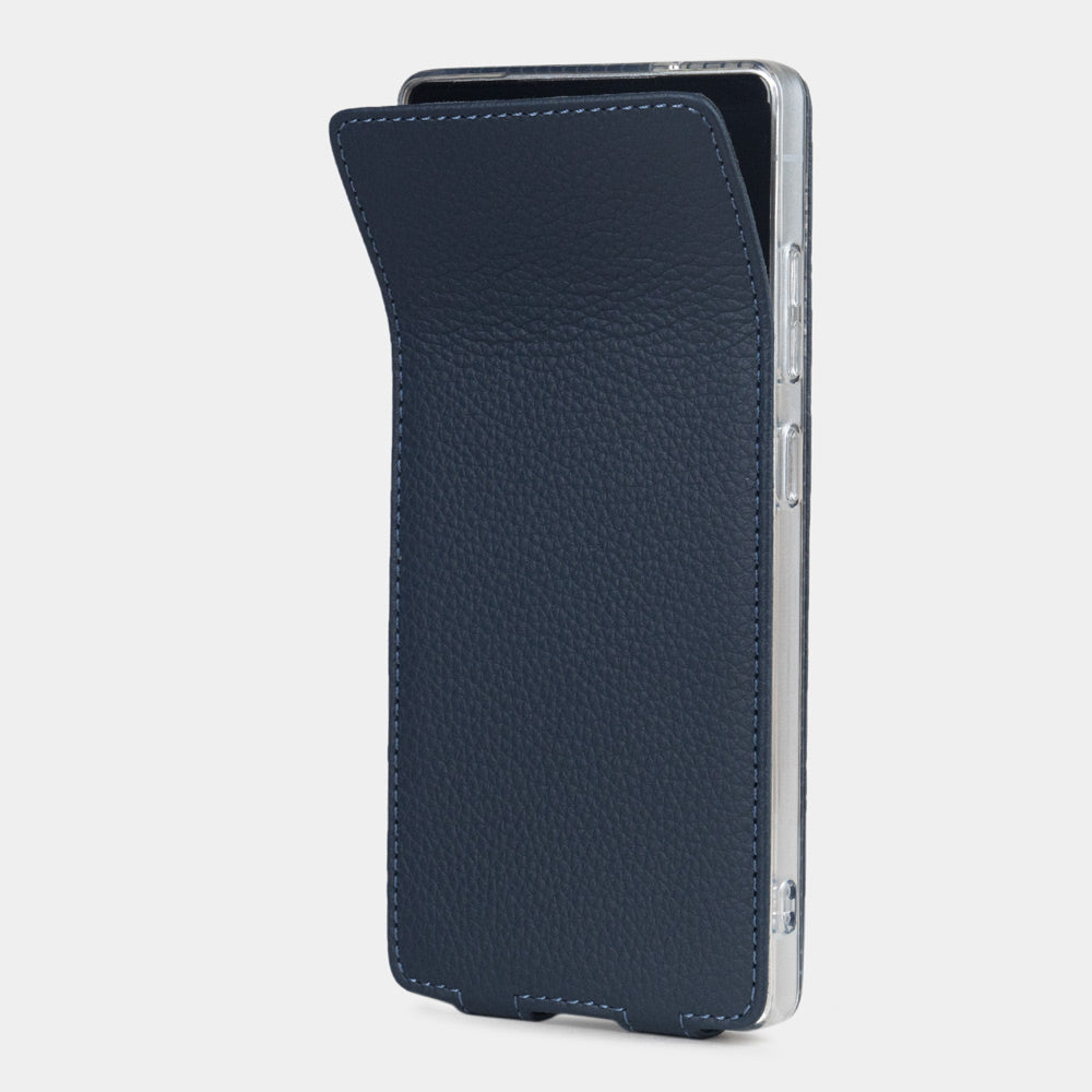 blue leather flip case Samsung S25 Ultra with Marcel Robert's signature soft-fold flexible flap