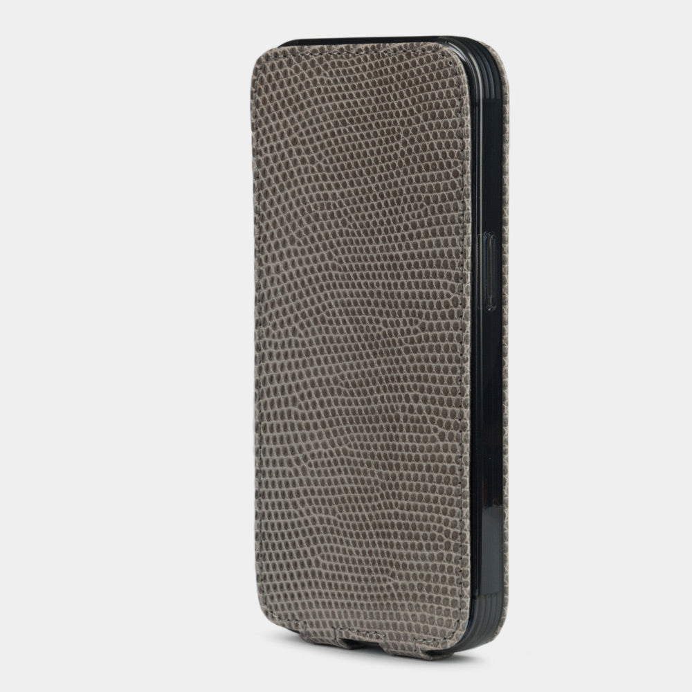 Grey Lizard Leather Flip Case iPhone 14 Pro | Marcel Robert - 5