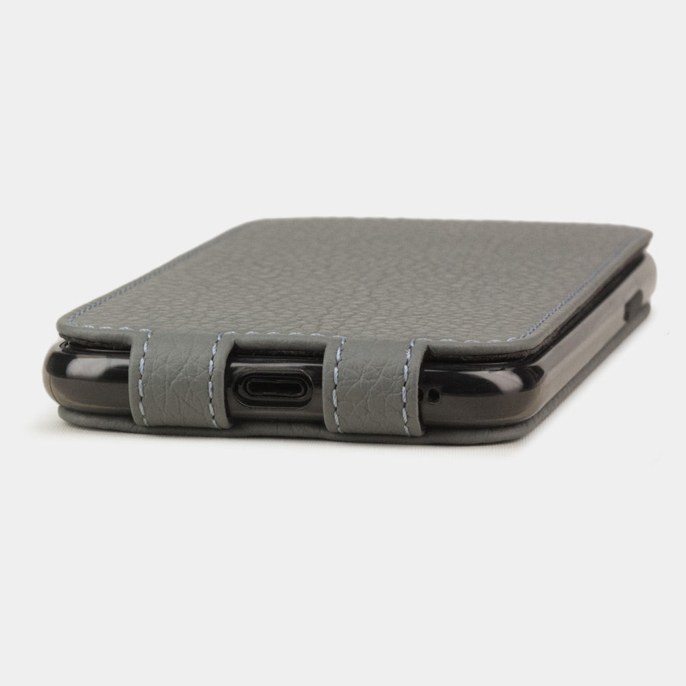 Grey Steel calfskin leather flip case iPhone 11, Marcel Robert handmade magnetic folding cover