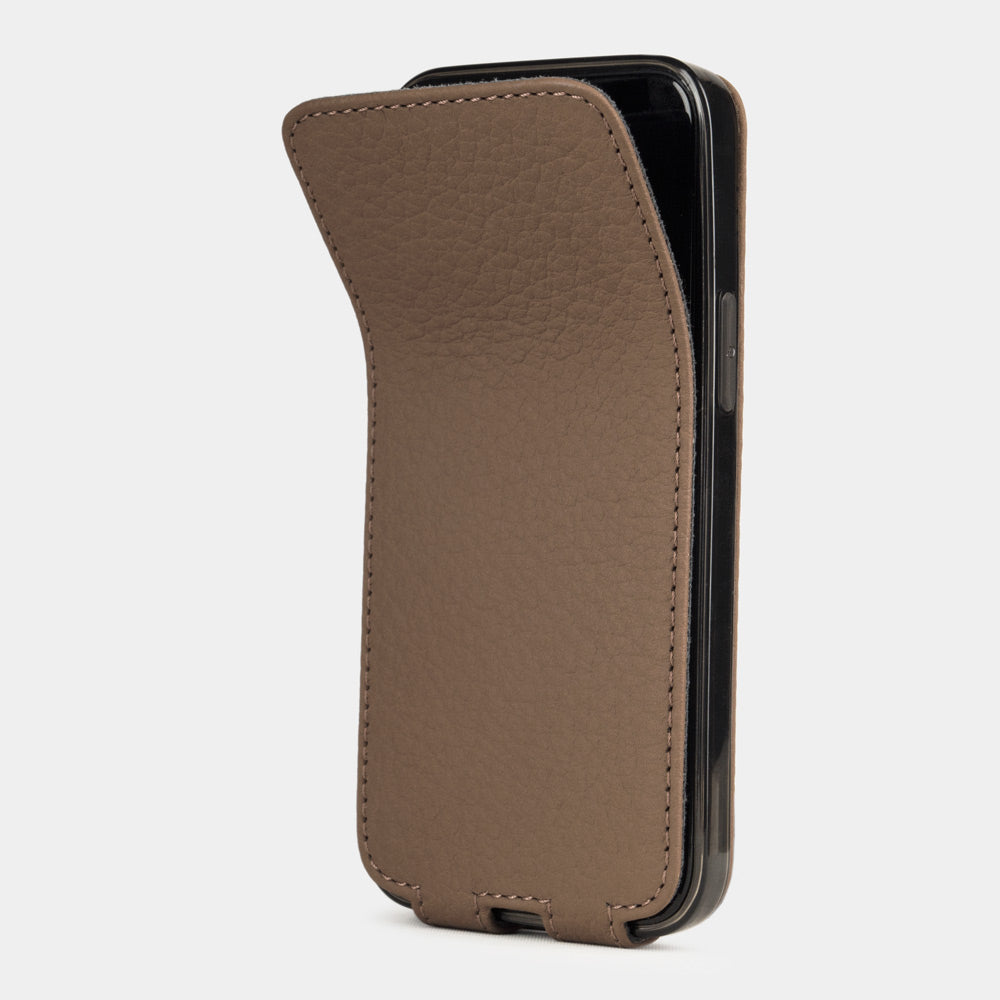 coffee calfskin leather iPhone 12 Pro Max case — handmade magnetic flip cover Marcel Robert