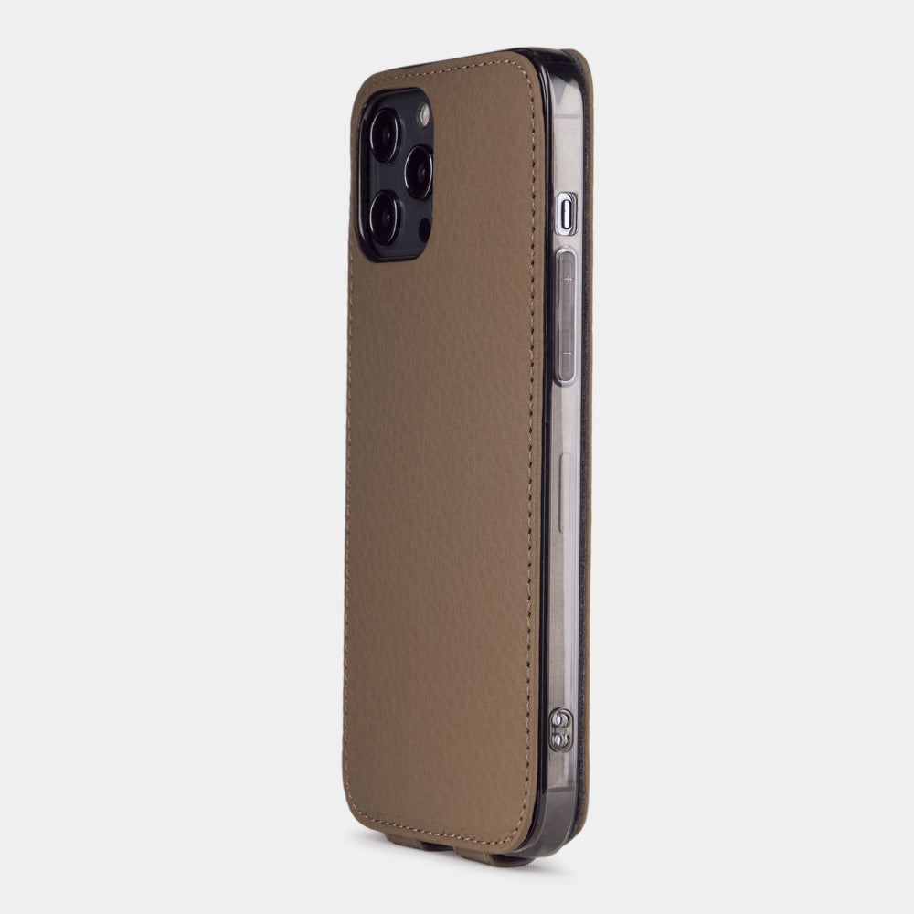 coffee calfskin leather iPhone 12 Pro Max case — handmade magnetic flip cover Marcel Robert