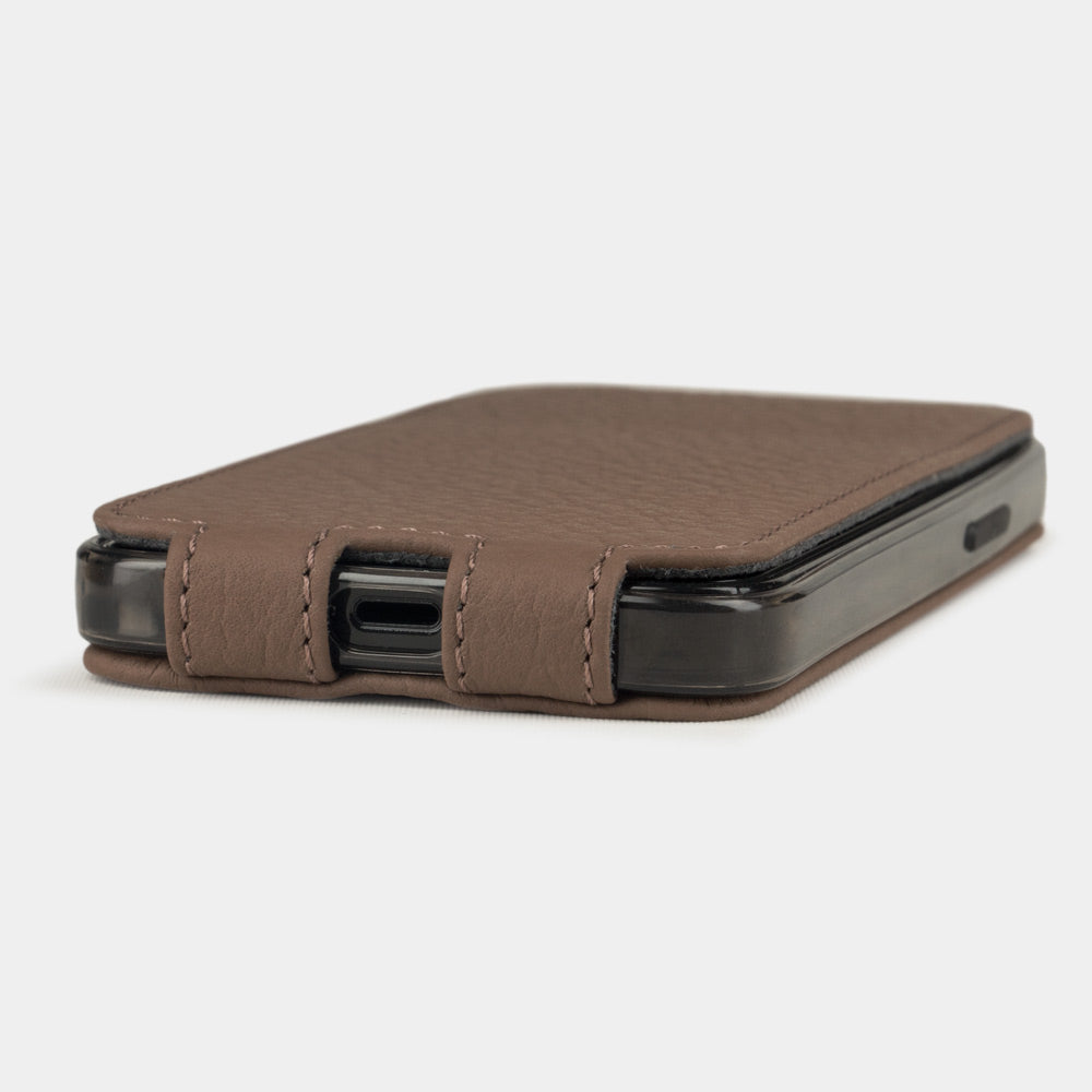iPhone 12 mini calfskin Coffee leather case — handmade magnetic flip cover Marcel Robert