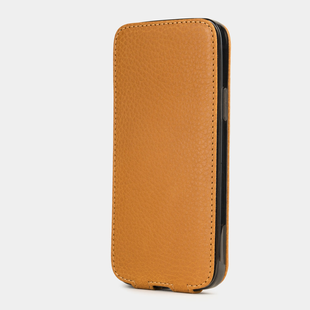 ocker calfskin leather iPhone 12 Pro Max case — handmade magnetic flip cover Marcel Robert