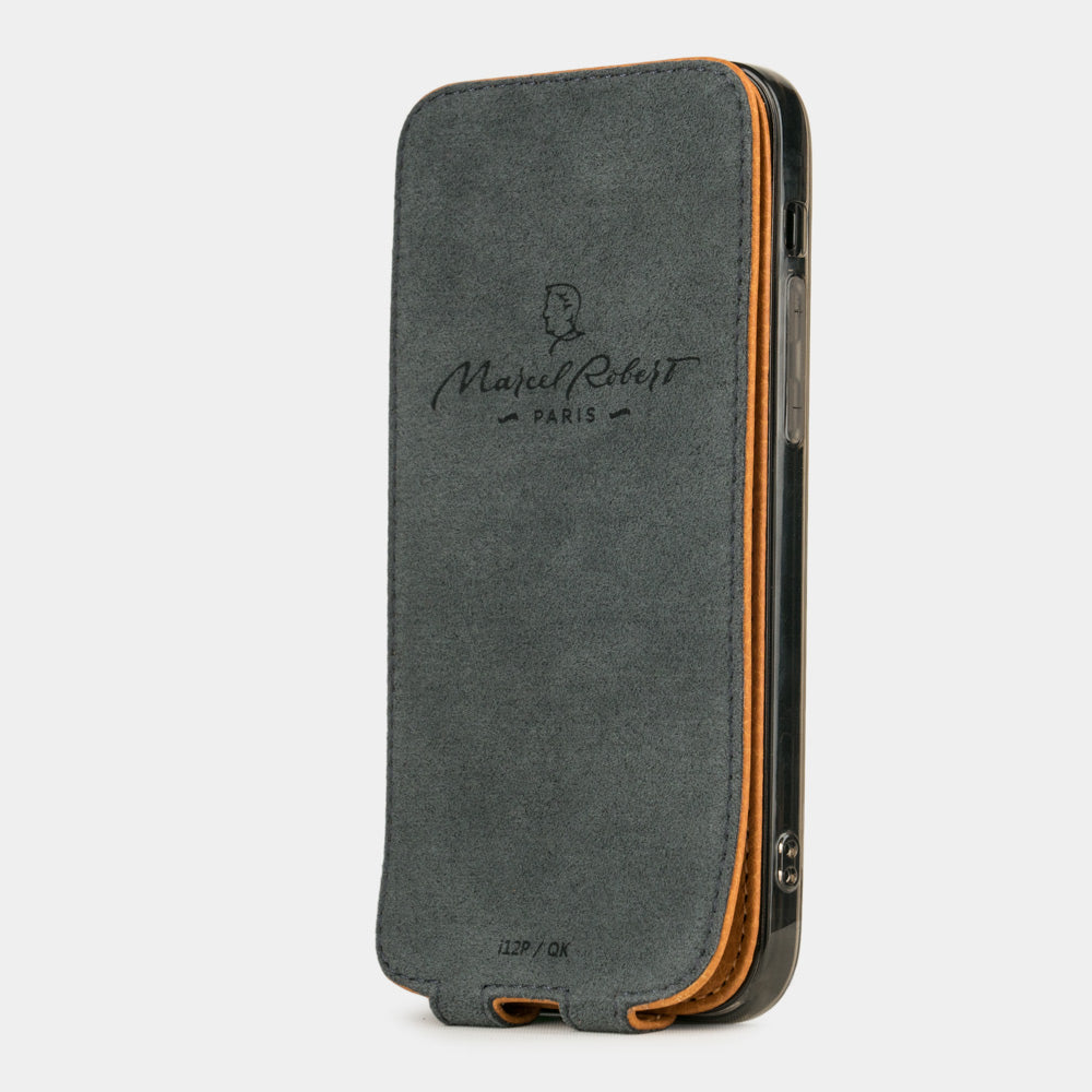 ocker calfskin leather iPhone 12 Pro Max case — handmade magnetic flip cover Marcel Robert