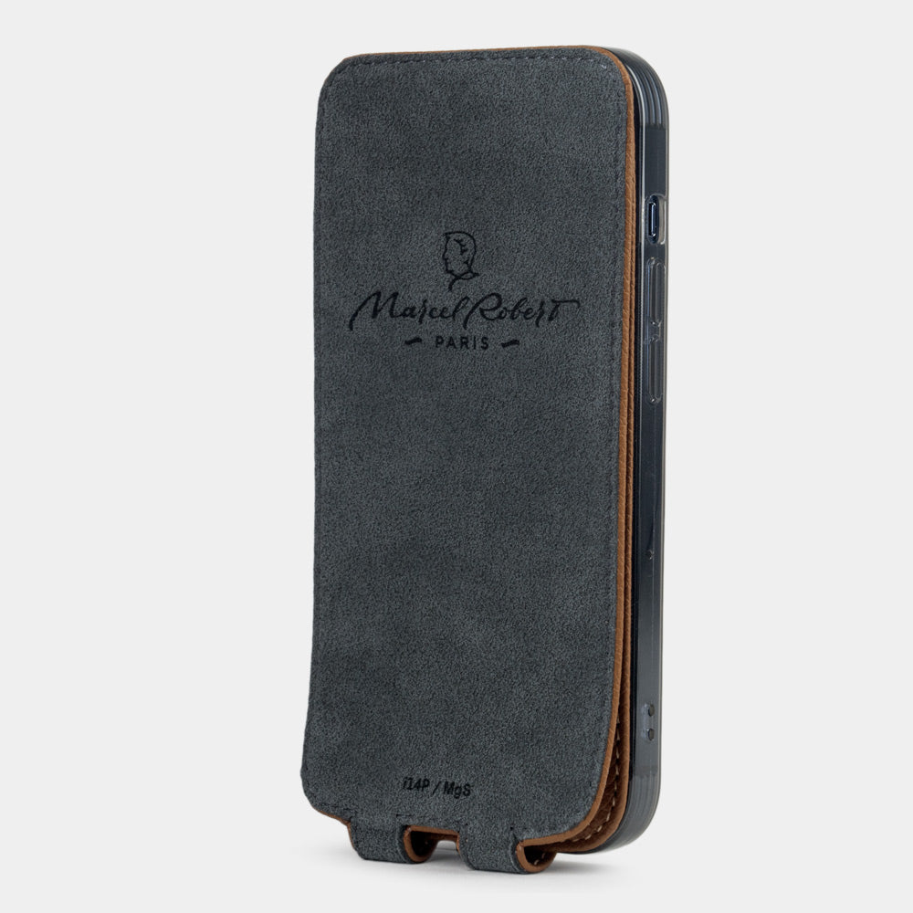 gold Calfskin Case iPhone 15 Pro - view from camera side and how the lenses are efficiently protected