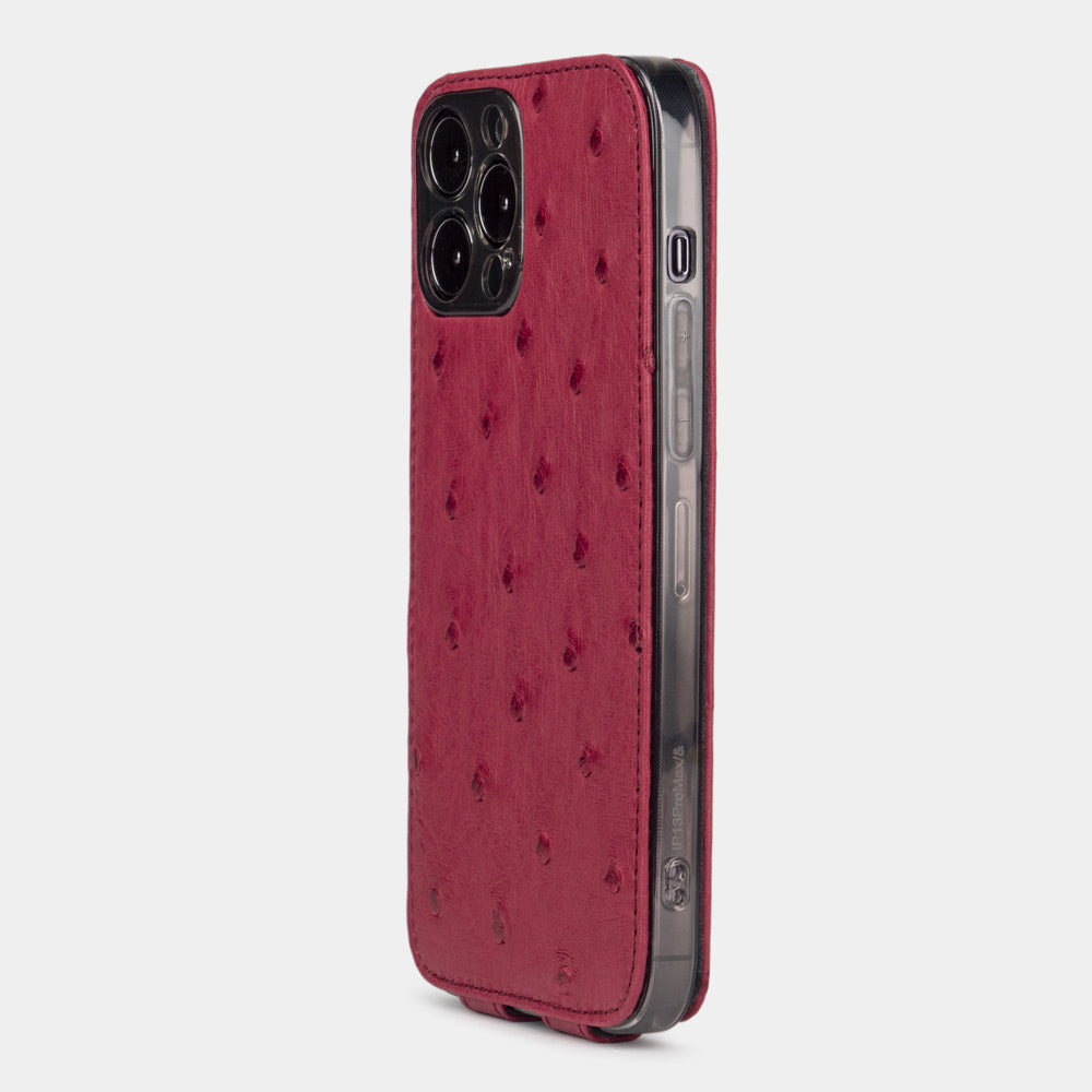 iPhone 15 Pro Fuchsia Ostrich Designer Case – MagSafe Flip