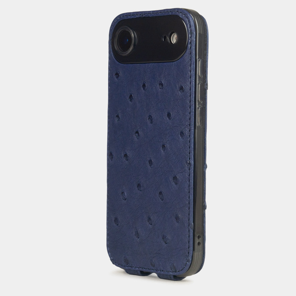 blue Ostrich Case iPhone 17 Air - view from camera side and how the lenses are efficiently protected