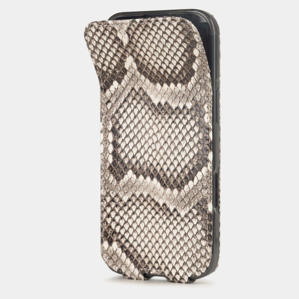 Natural Python Case iPhone 17 Air – phone flip case with textured natural scale pattern, flexible front cover folding back to protect the smartphone screen
