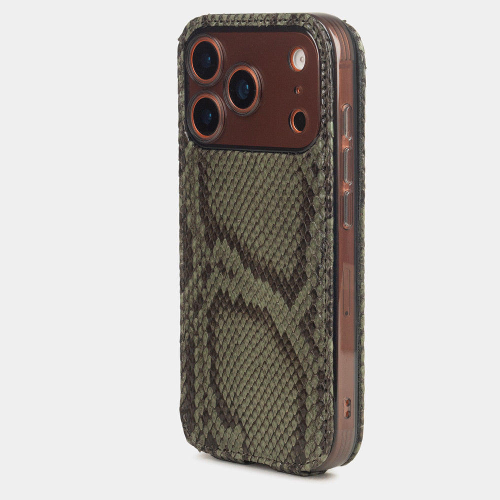 Green Python Case iPhone 17 Pro Max orange - view from camera side and how the lenses are efficiently protected