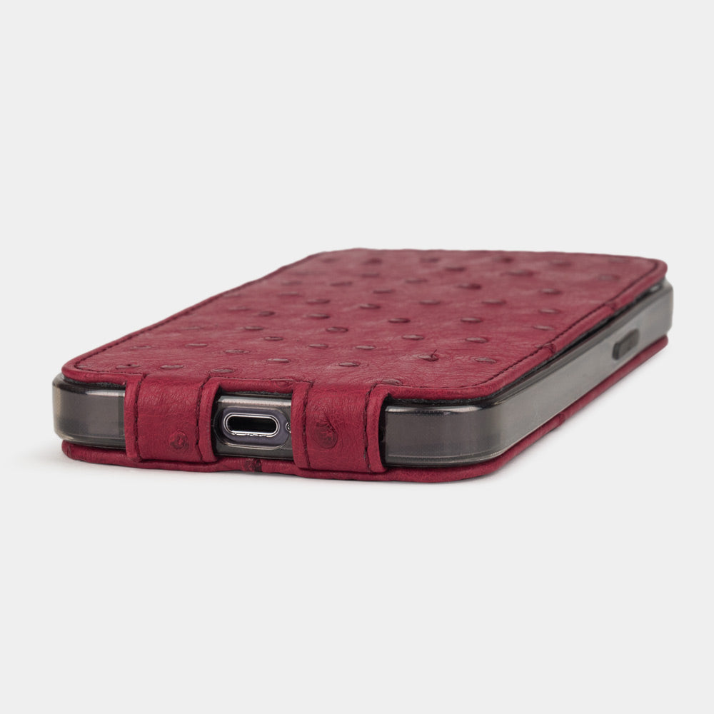 iPhone 14 Pro ostrich leather flip case – Rose – Marcel Robert