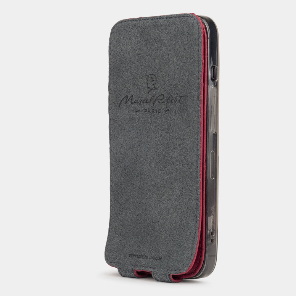 iPhone 14 Pro ostrich leather flip case – Rose – Marcel Robert