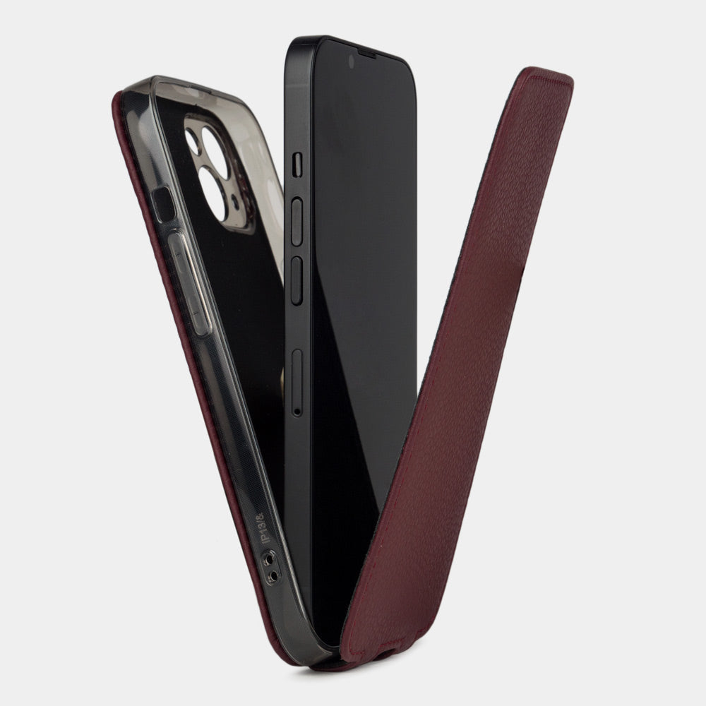 iPhone 14 Plus Bordeaux calfskin flip case – Alcantara® lining