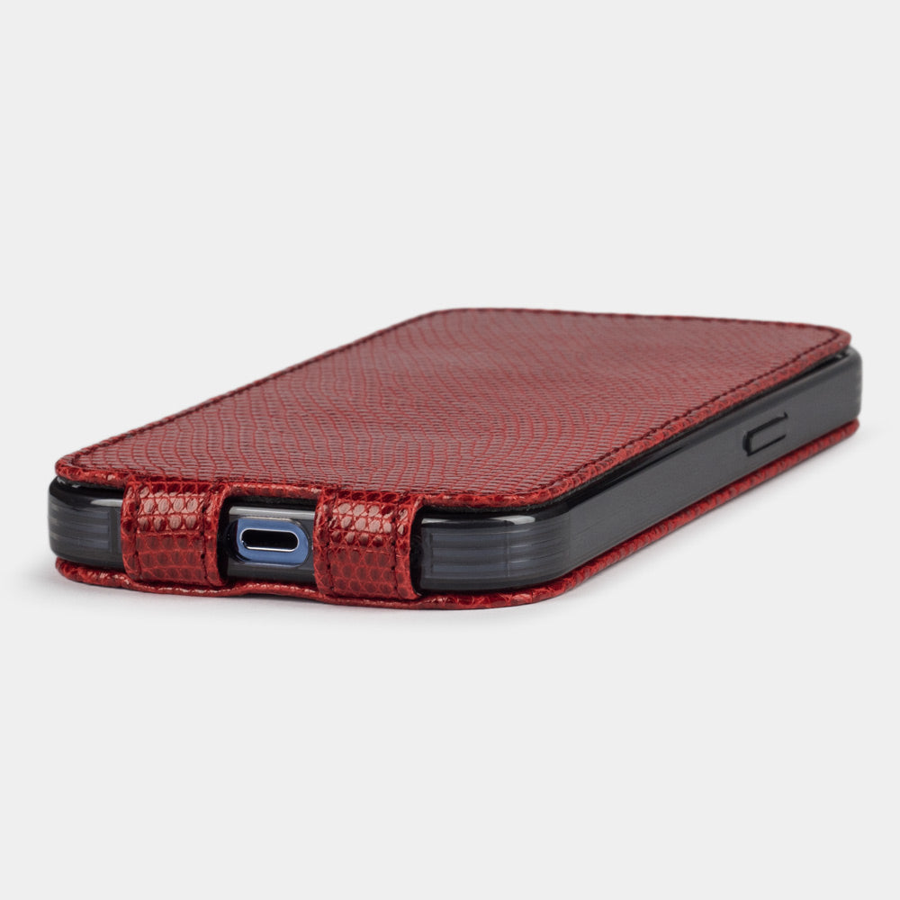 iPhone 14 Pro Max Case – Red Lizard Leather Flip MagSafe