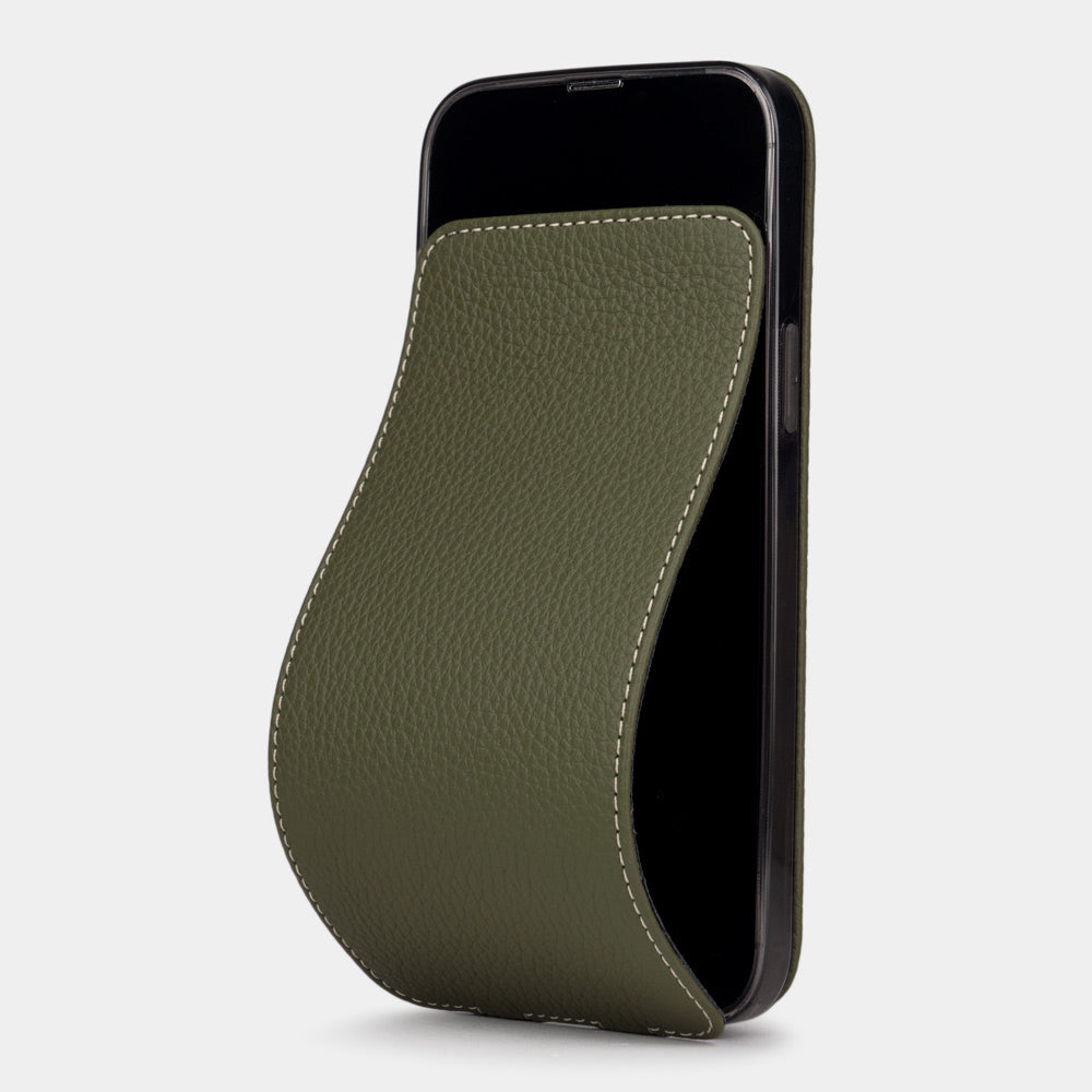 iPhone 14 Plus flip case in Green full-grain calfskin leather – Marcel Robert | main visual