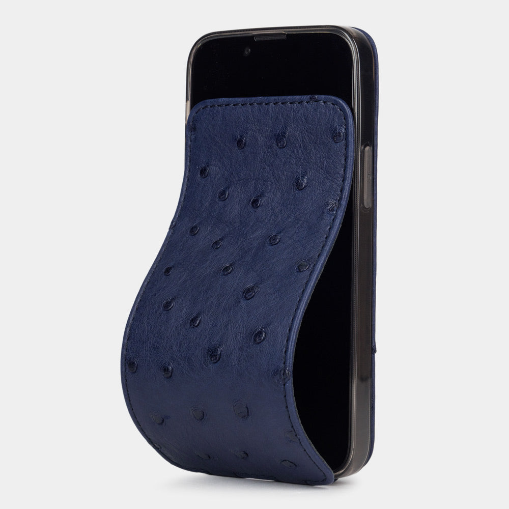 iPhone 14 Pro ostrich leather flip case – Blue – Marcel Robert