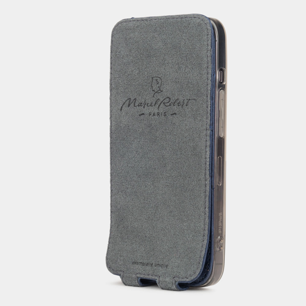 iPhone 14 Pro ostrich leather flip case – Blue – Marcel Robert