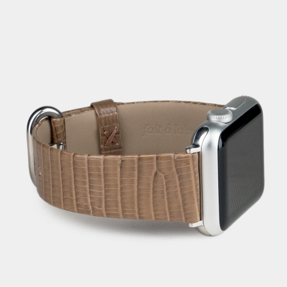 gold lizard strap apple watch steel adapters and buckle side view