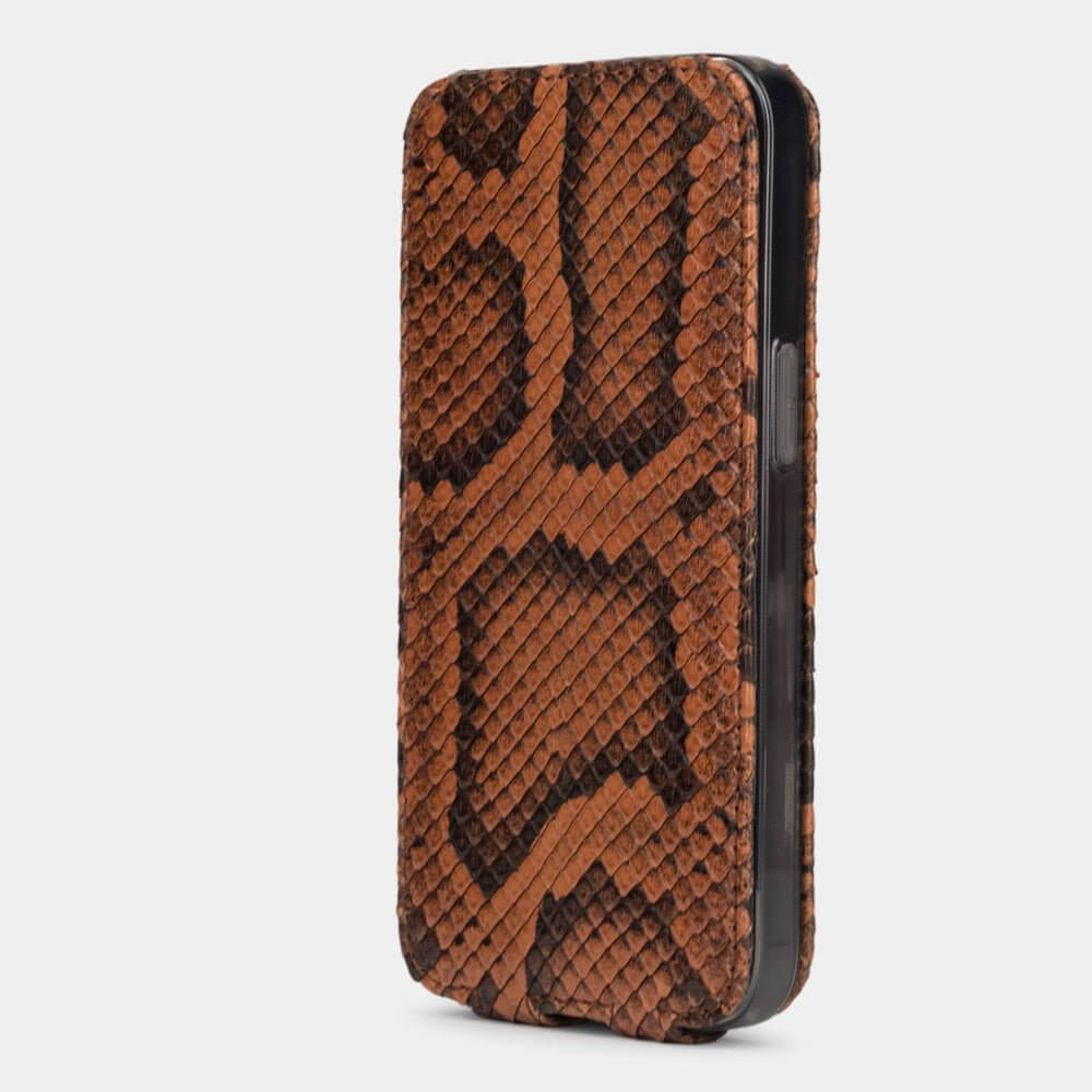 Python Leather Case iPhone 16 Plus Gold – flip-style front cover closed, refined luxury design for iPhone 16 Plus