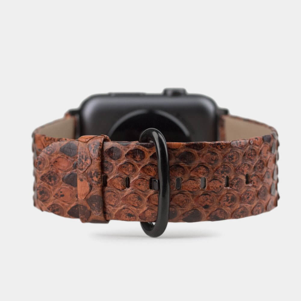 Strap for the Apple Watch 41/42 mm in Gold python leather, with black adapters and buckle | main view