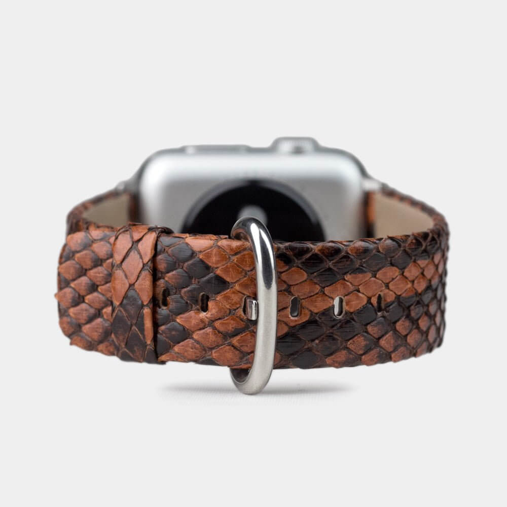 Strap for the Apple Watch 41/42 mm in Gold python leather, with steel adapters and buckle | main view